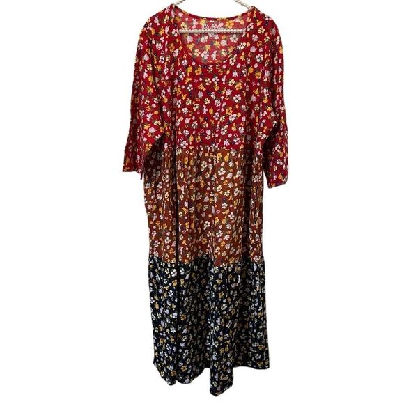 Ulla Popken Womens Sz 20/22 maxi Dress tiered peasant Lagan cottagecore boho tea - Picture 2 of 14